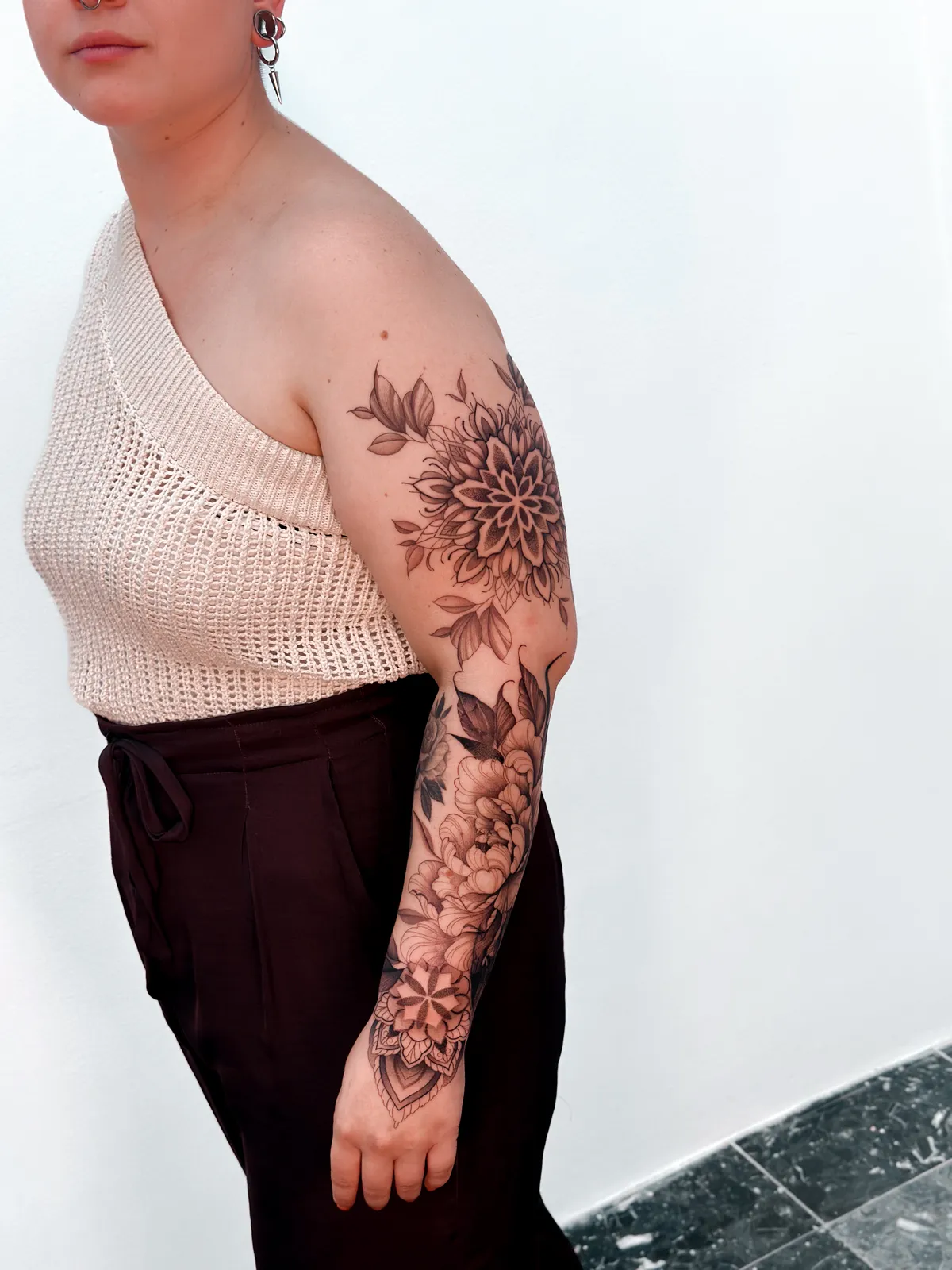 Botanical sleeve with mandala and flowers by Hugo Gonzalez