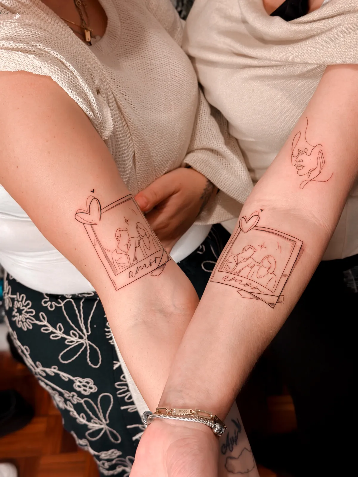 Matching fine line framed portraits — a shared travel memory by Hugo Gonzalez